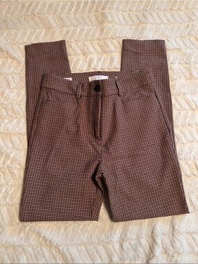 LOFT Pink and Black Micro Houndstooth Sutton Skinny Pants US0